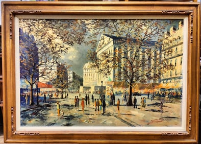 Illegibly Signed Beautiful c. 1960s O/C Paris Street Scene