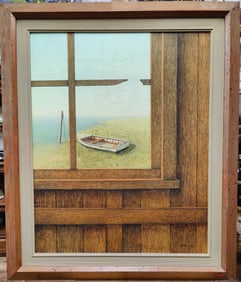 Eugene Norton O/B Photorealist Painting Titled Beached