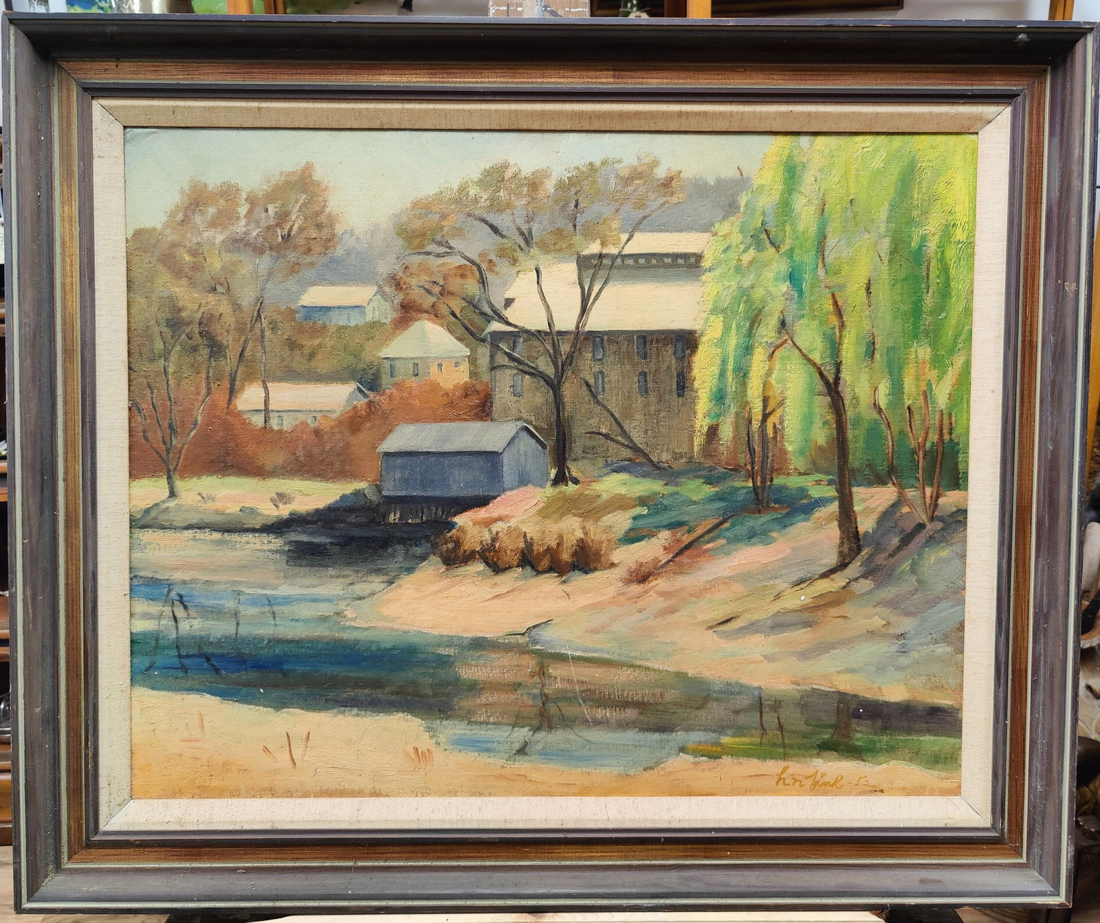 Illegibly Signed O/C New England Landscape Painting '52 (1 of 5)