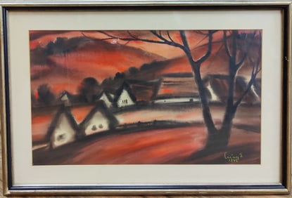 Illegibly Signed Modernist Gouache Hungarian Landscape