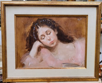 Charles Apt O/C Painting Sleeping Beauty in a Pink Dress