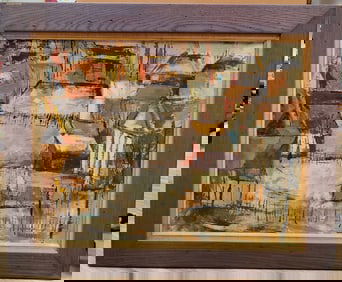 Holland Signed Expressionist Village Courtyard Landscape