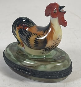 Limoges Hand Painted Rooster Trinket Box
