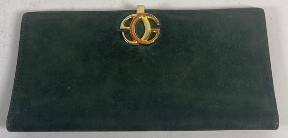 Vintage Gucci Green Suede Interlocking Wallet
