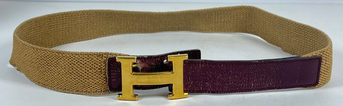 Vintage Hermes Canvas & Leather H Belt