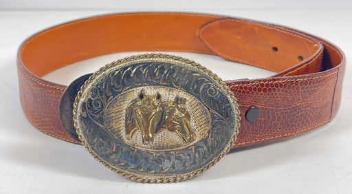 Vintage Ralph Lauren Polo Sterling Overlay Buckle & Lizard Belt