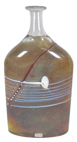 c1940 Bertil Vallien Ribbon Art Glass Bottle