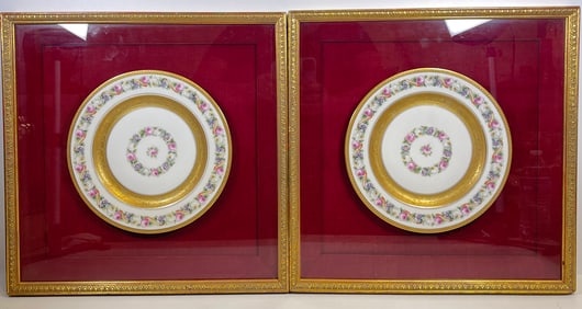 Pair Hutschenreuther Cabbage Roses Porcleain Plates in Frames