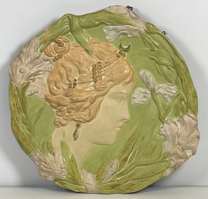 Ernst Wahliss Art Nouveau Polychrome Pottery Wall Plaque