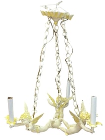 Vintage Painted Three Arm Cherub Chandelier