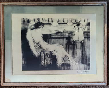Louis Icart Lithograph Martini Time Woman w/ Dogs at the Bar: Louis Justin Laurent Icart (New York, France, 1888 - 1950) lithograph with Windmill blindstamp. Print is signed and numbered in the printers plate, with the embossed blindstamp. Good condition, with t