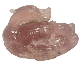 19th Century Chinese Carved Rose Quartz Dragon