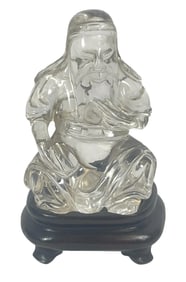 19th Century Asian Carved Rock Crystal God of Wealth Statue