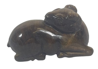 19th Century Asian Carved Tigers Eye Ram