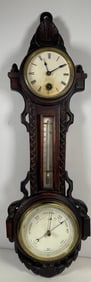 c1900 Edwardian Carved Mahogany Banjo Clock Barometer
