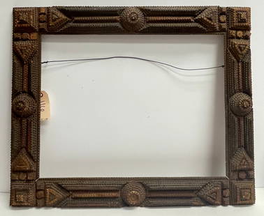 19th Century Tramp Art Frame: Antique tramp art frame, overall good condition. Slight areas of chipping, please see photos. 25 inches x 20.5 inches outside, 20 x 15.5 inside measurements.