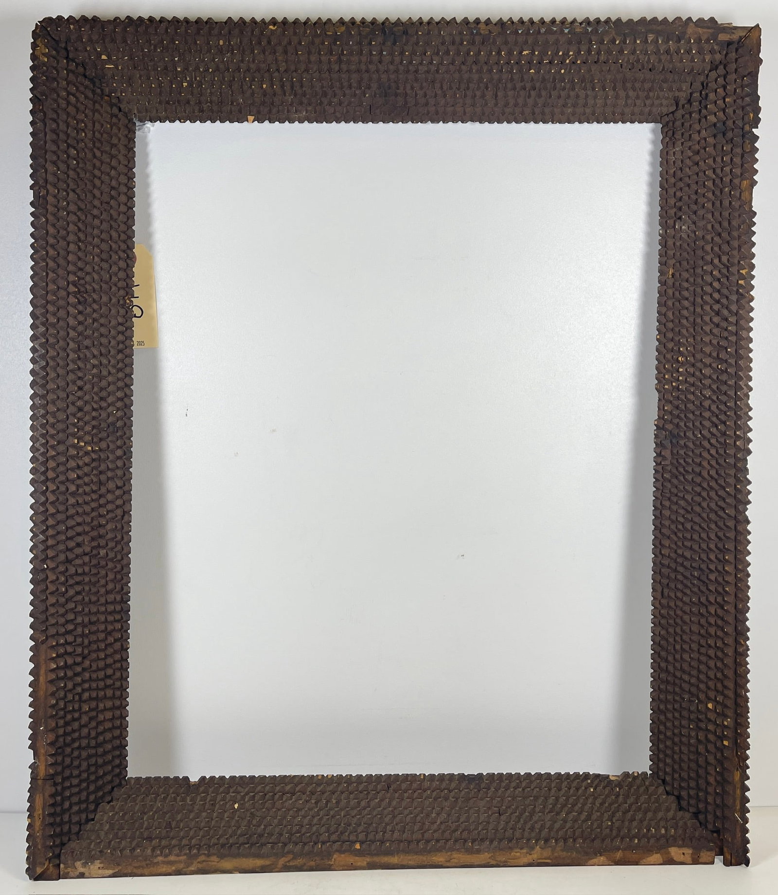19th Century Tramp Art Frame: Antique tramp art frame, overall good condition. Slight areas of chipping, please see photos. Measures 26 inches x 21 inches outside, 20.75 x 16.75 inside.