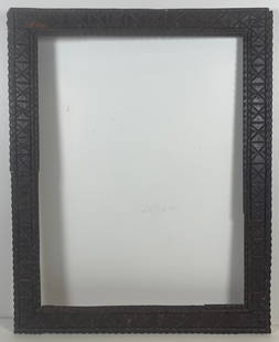19th Century Tramp Art Frame: Antique tramp art frame, overall good condition. Slight areas of chipping, please see photos. Measures 18.75 x x 15.25 outside, 15.5 x 11.75 inside.