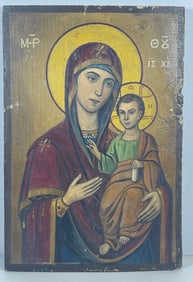 18/19 C Greek Orthodox Icon Virgin Mary with Christ Child Theotokos