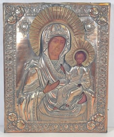 18/19 C Russian Orthodox Icon Virgin Mother & Christ Child