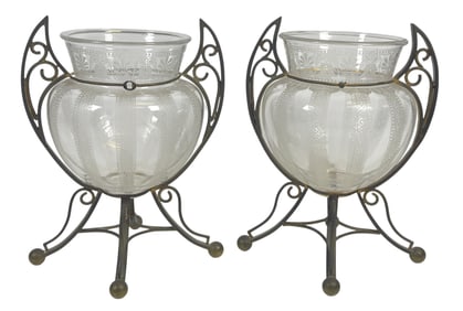 Pair of French Bronze & Baccarat Crystal Vases