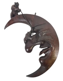 Whimsical 19th Century Black Forest Carved Bears Man in the Moon Hanging