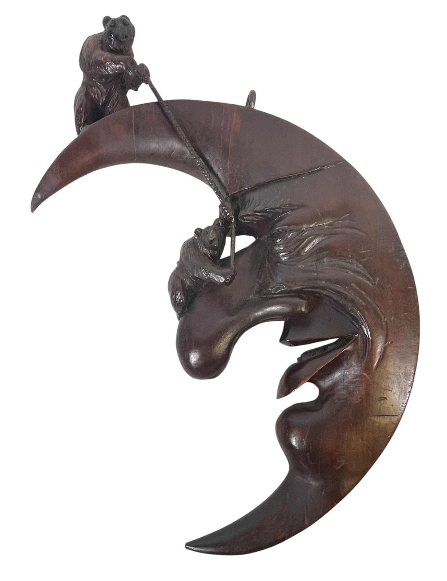 Whimsical 19th Century Black Forest Carved Bears Man in the Moon Hanging (1 of 6)