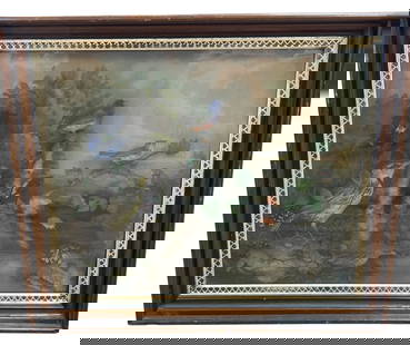 Victorian Taxidermy Bird Aviary: Measures 6 inches deep, 28 x 24 inches. Includes 7 birds and bugs with foilage. Overall good condition. Please see