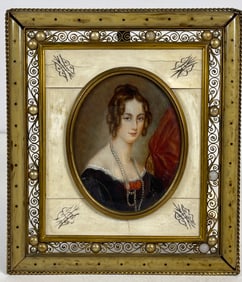 19C Portrait Miniature in Ornate Bronze Frame signed Stieler