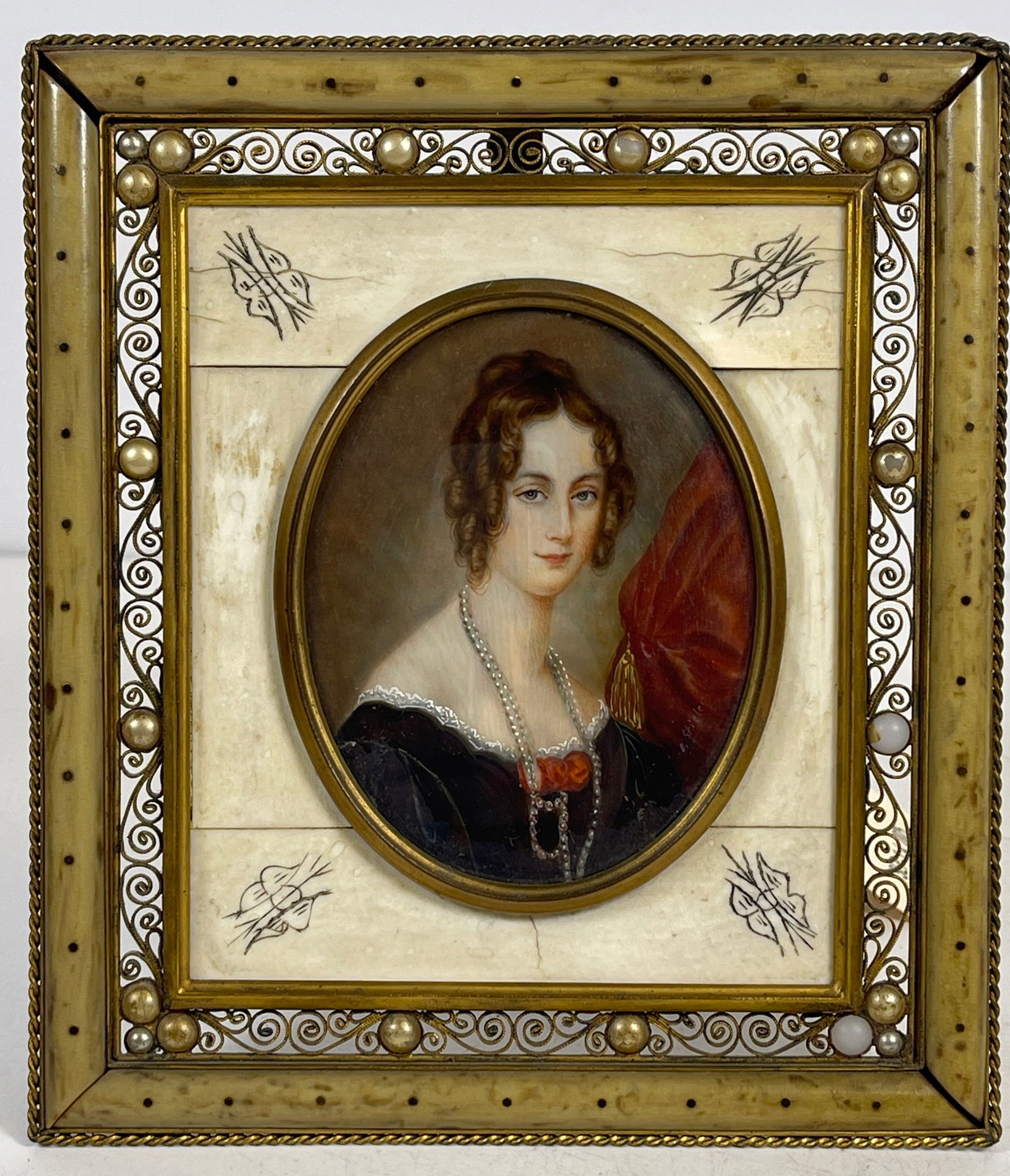 19C Portrait Miniature in Ornate Bronze Frame signed Stieler (1 of 7)