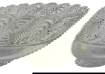 Tiffany & Co Crystal Bowl Louis Comfort Tiffany Collection: Tiffany & Co, Louis Comfort Tiffany Collection, crystal bowl with swirled trim and base. Marked on the bottom. Measures 5 inches high, 8.25 inches in diameter. Overall very good condition, appears to