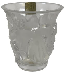 Lalique French Crystal Saumur Grapes & Leaves Vase