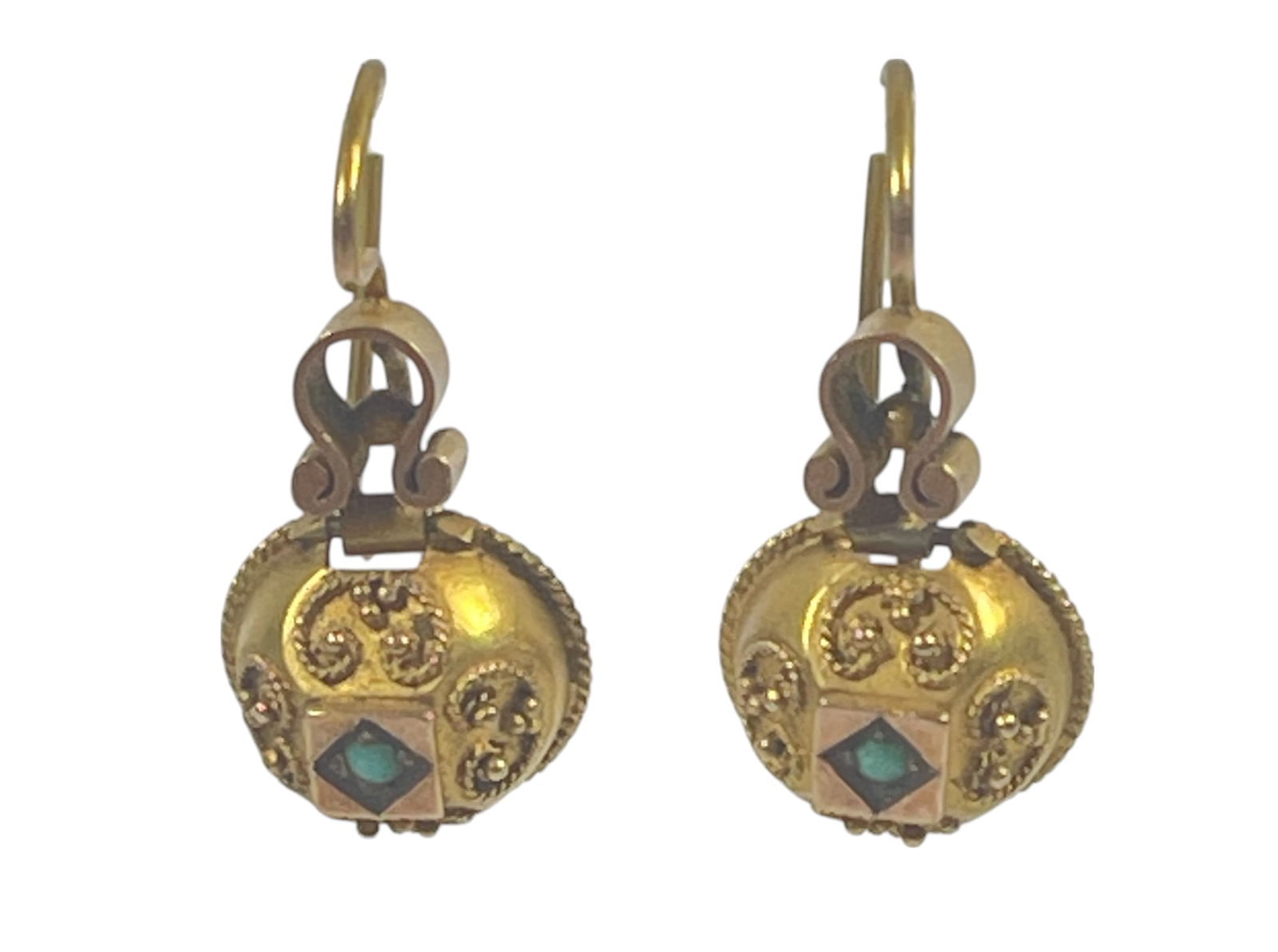 Pair Victorian Etruscan Revival 14k Gold Earrings (1 of 4)
