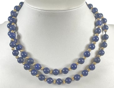 Vintage 14k Yellow Gold & Blue Lapis Beaded Necklace