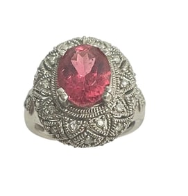 Vintage 14k White Gold Diamond & Pink Tourmaline Ring size 7.5