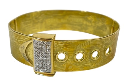 18K Yellow Gold & Diamond Belt Form Bracelet Zero by Torrini