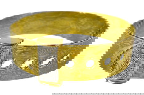 18K Yellow Gold & Diamond Belt Form Bracelet Zero by Torrini: Zero by Torrini diamond and solid 18k yellow gold bracelet. Belt style design, this bracelet can be clasped in multiple different spots allowing it to be adjustable. The bracelet is .625 inches wide.