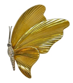 Estate 18k Yellow Gold & Diamond Butterfly Brooch Aldo Garavelli