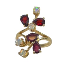 Estate 14k Yellow Gold Opal & Garnet Ring size 6
