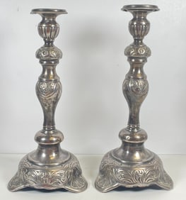 Pair Antique Solid Sterling Silver Candlesticks