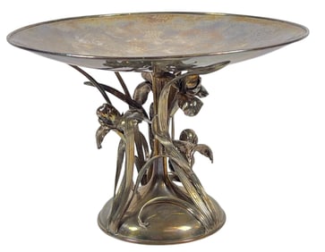 c1900 Meiji Period Silver Bisansha Export Iris Tazza