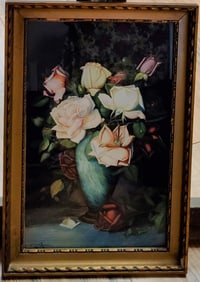Illegibly Signed Gouache Still Life Roses in a Vase, 1926
