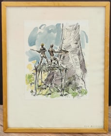 Jacques Jacano Hanot Hand Colored Print Woodcutters