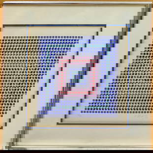 Victor Vasarely L/E Screenprint Lithograph T. Ceti - MC: Victor Vasarely (France, Hungary, 1906 - 1997) Op Art screenprint lithograph c. 1970s. Pencil numbered 102/250 and signed in the lower border. Good condition and period framed. Print has toning and fo