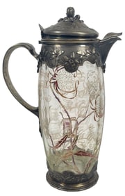 Art Nouveau Signed Emile Galle Depose & Ornate French Silver Pitcher