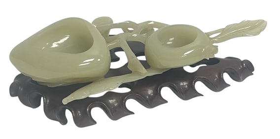 Chinese Carved Jade Brush Washer and Plinth