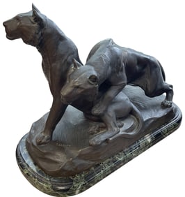 Georges Gardet (French, 1863-1939) Bronze Deux Lionnes