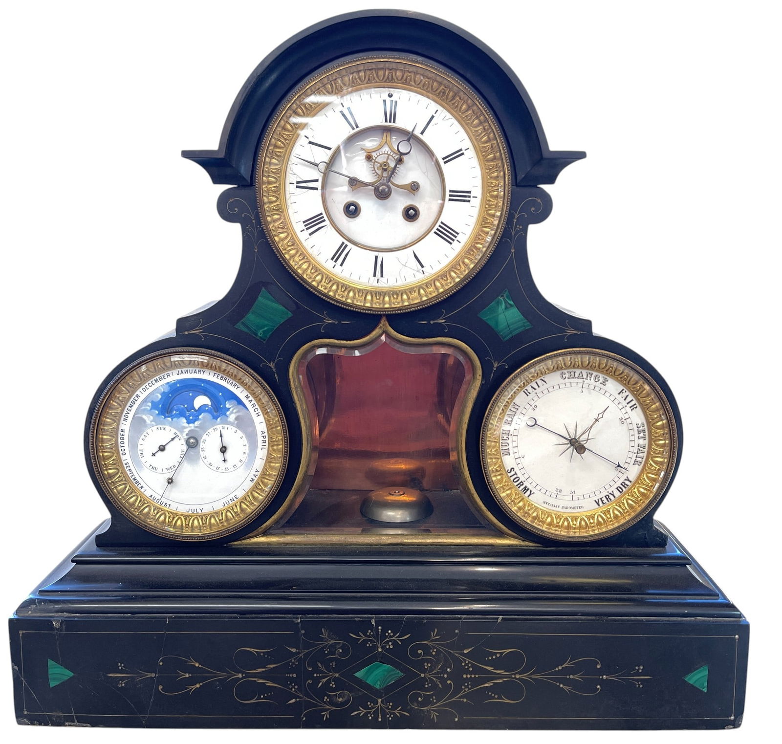19C French Triple Dial Moonphase Mantle Clock (1 of 17)