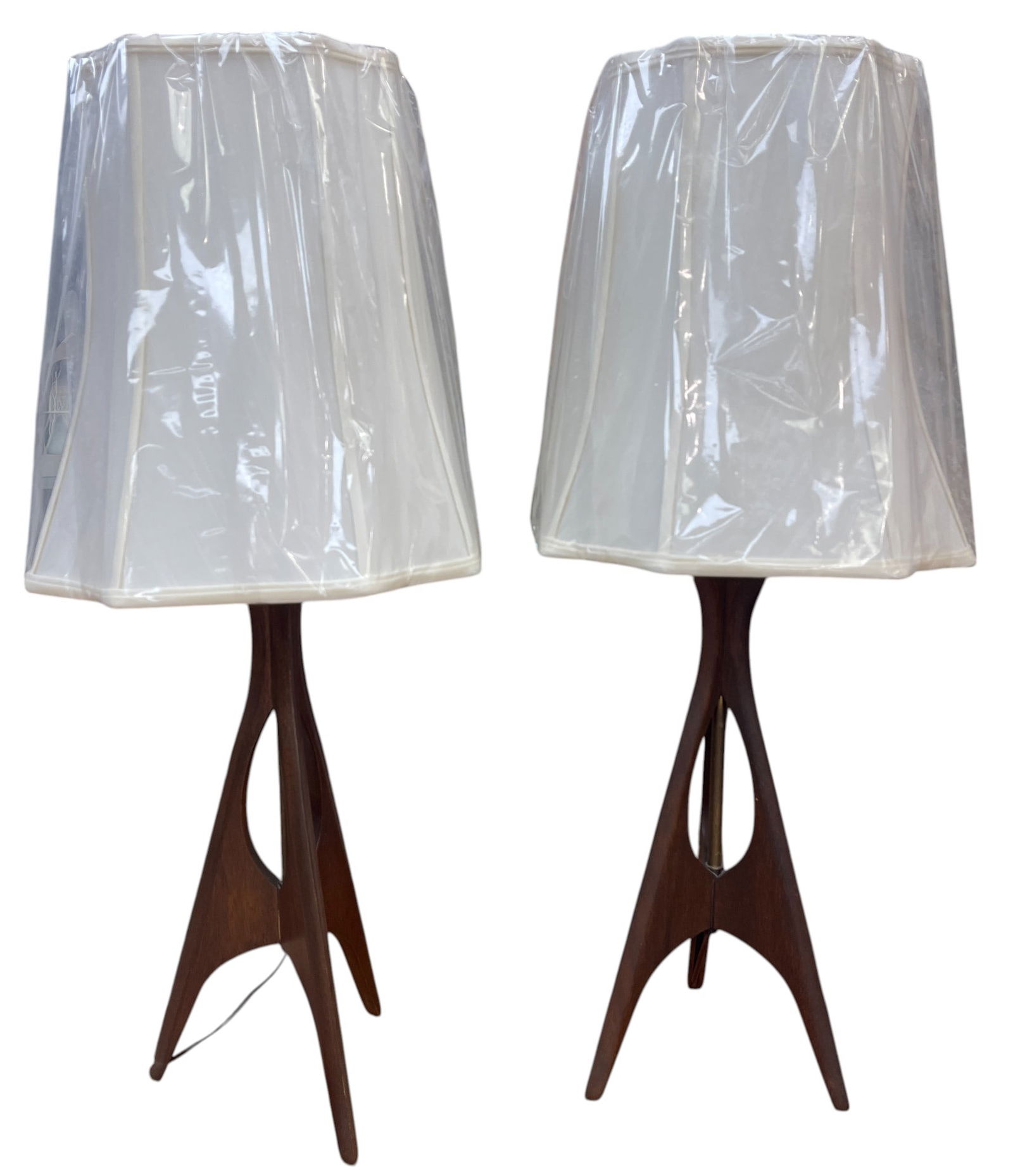 Pair Mid Century Walnut Tripod Table Lamps by Modeline (1 of 4)