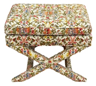 Hollywood Regency Tufted Upholstered X Bench